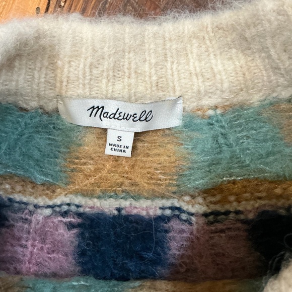 Madewell Brushed Checkerboard Fair Isle Oversized Sweater Ivory Multi Women’s S - Picture 9 of 12